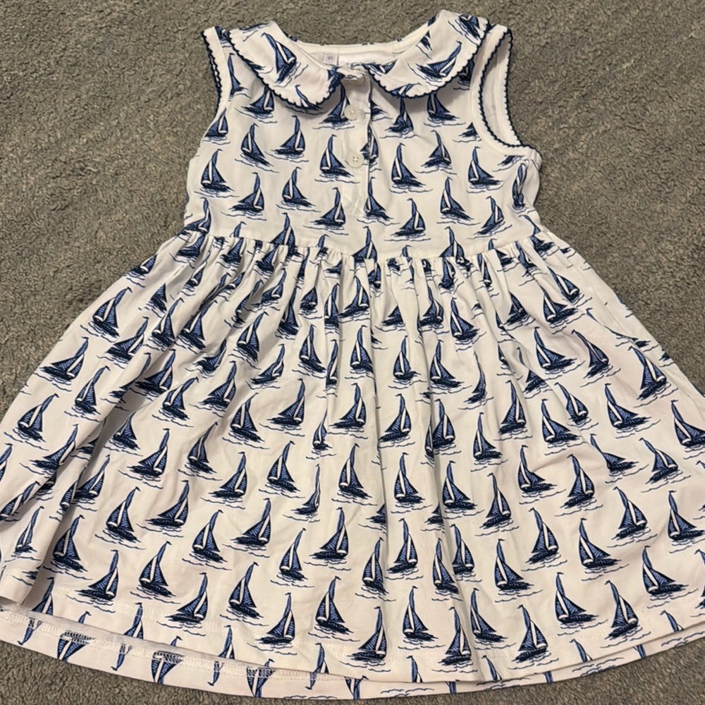 Rachel Riley Blue Sleeveless Sundress with Peter Pan Collar
